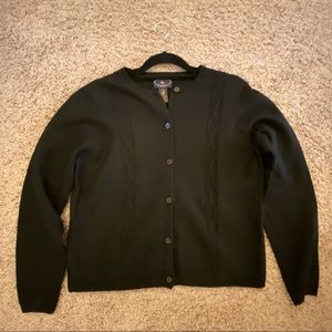 Chelsea Cambell sweater cardigan button up black 100% pure new wool merino med.